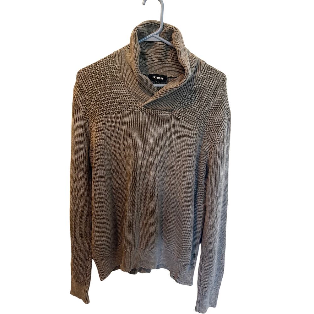 ⭐️ Men’s Express Taupe Shawl Collar Sweater Size Large Cabincore Business Casual